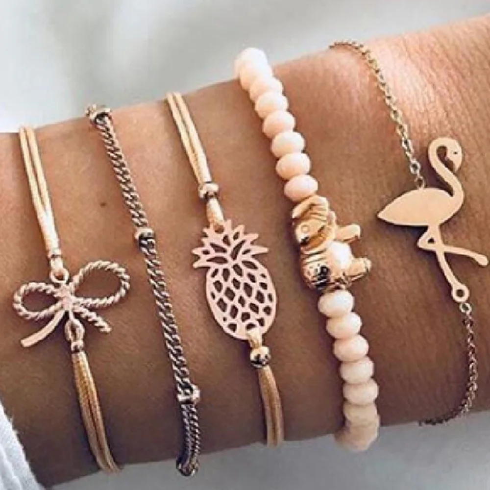 

5pcs/set women bracelet set gold chain bracelet multi bracelets in bulk