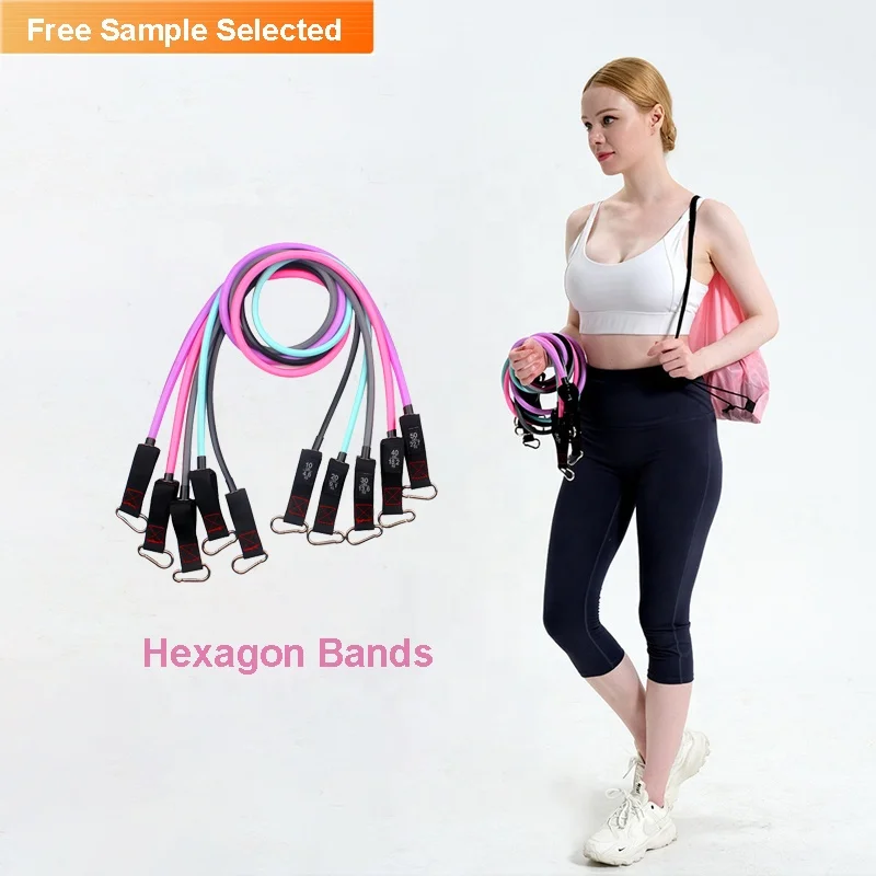 

Amazon Hot Sale Hexagon Female Colorful 100lb 150lb 200lb Resistance Workout Loop Exercise Weighted Elastic Fitness Bands Set, Green blue red black
