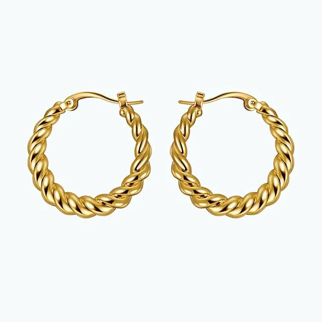 

Fashion Luxury Jewelry Wave Metal Hollow Hoop Earrings Vintage Earrings 18K Gold Plated Twist Round Earrings