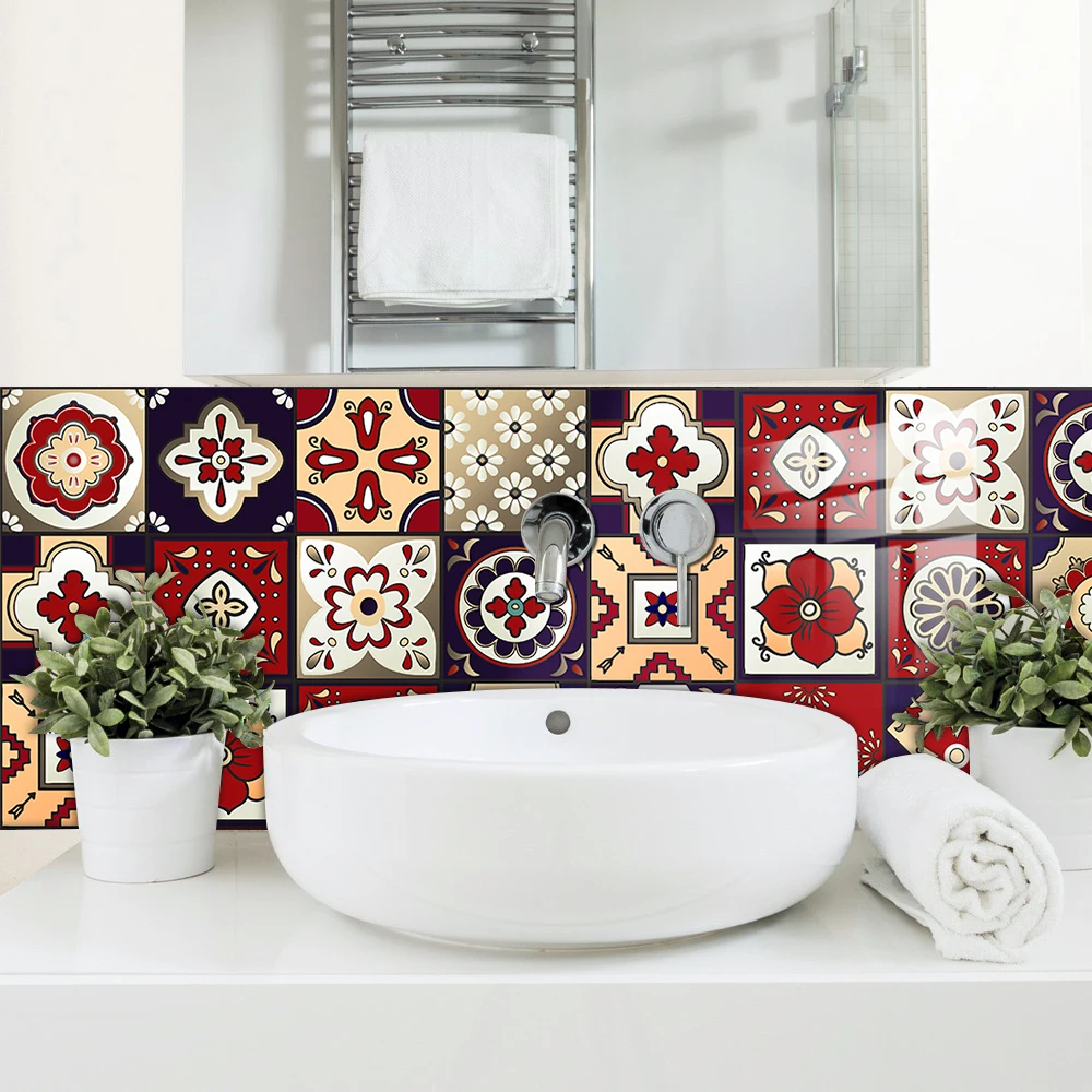 

16pcs Geometric Patterns Crystal Hard Film Wall Tiles Sticker Home Decor Self-adhesive Removable PVC Wallpaper