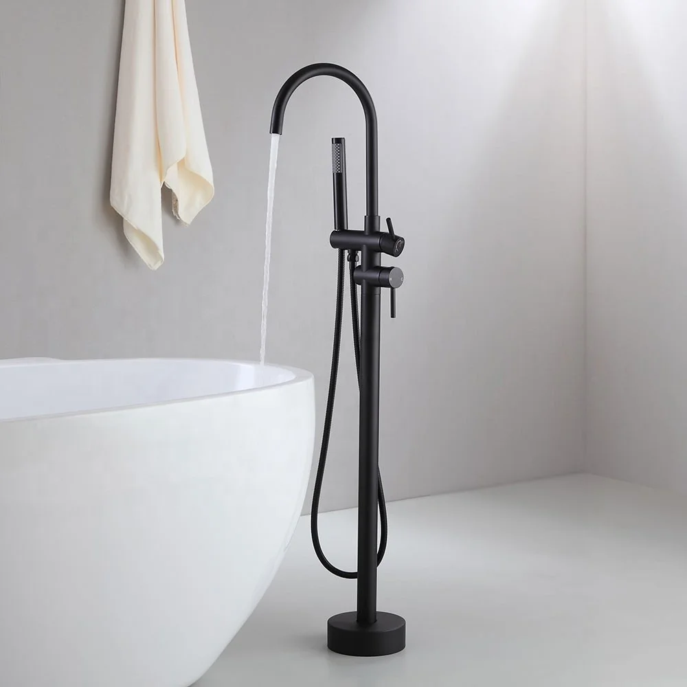 

Amaxo Brass Matte Black Plated Freestanding Bathtub Floor Mixer Tap