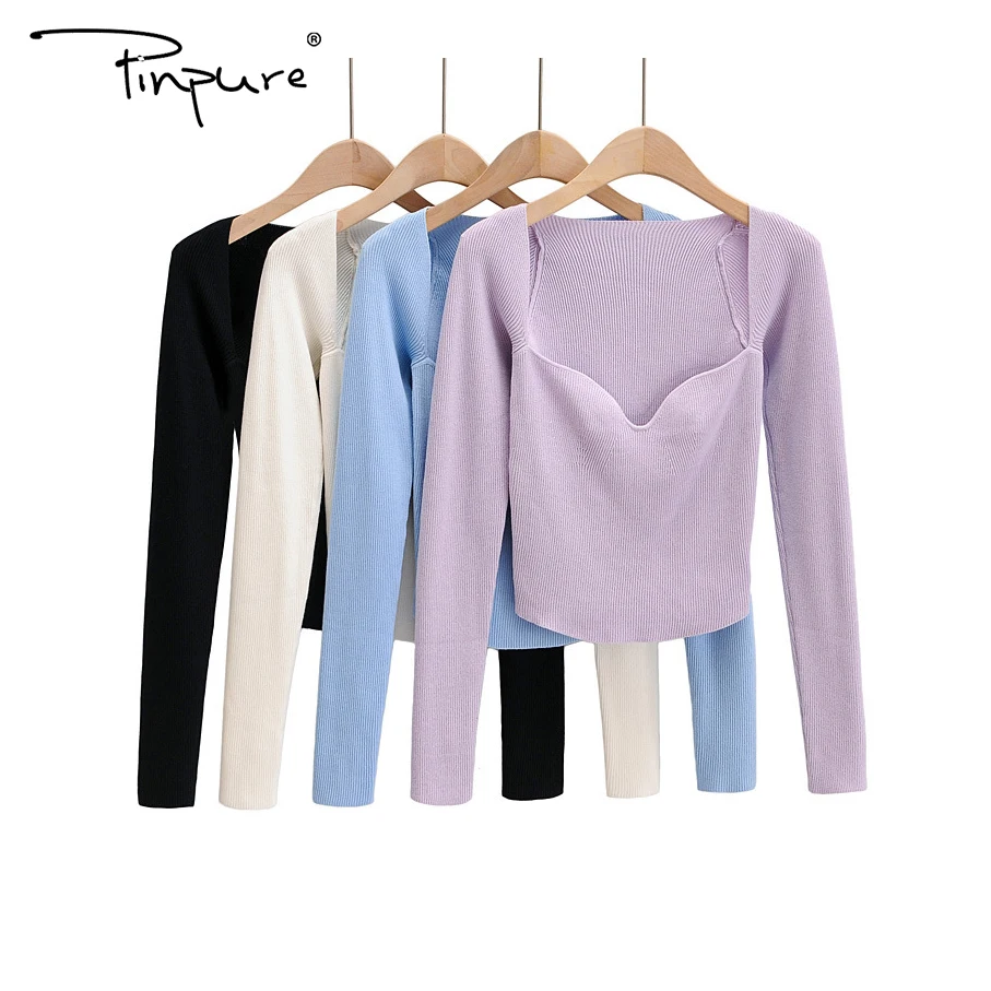 

R50813S 2020 fashion Solid color slim chest knit long-sleeved T-shirt top, As picture