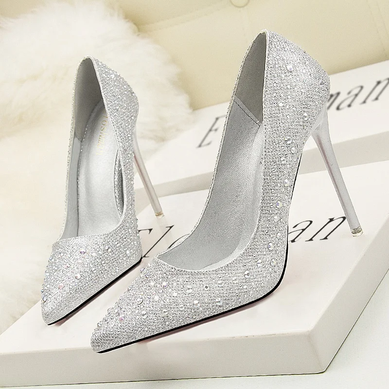 

Size 34-39 Crystal Wedding Shoes Bride High-heeled Princess Diamond Shoes Tiny-heeled Cinderella's Wedding Shoes