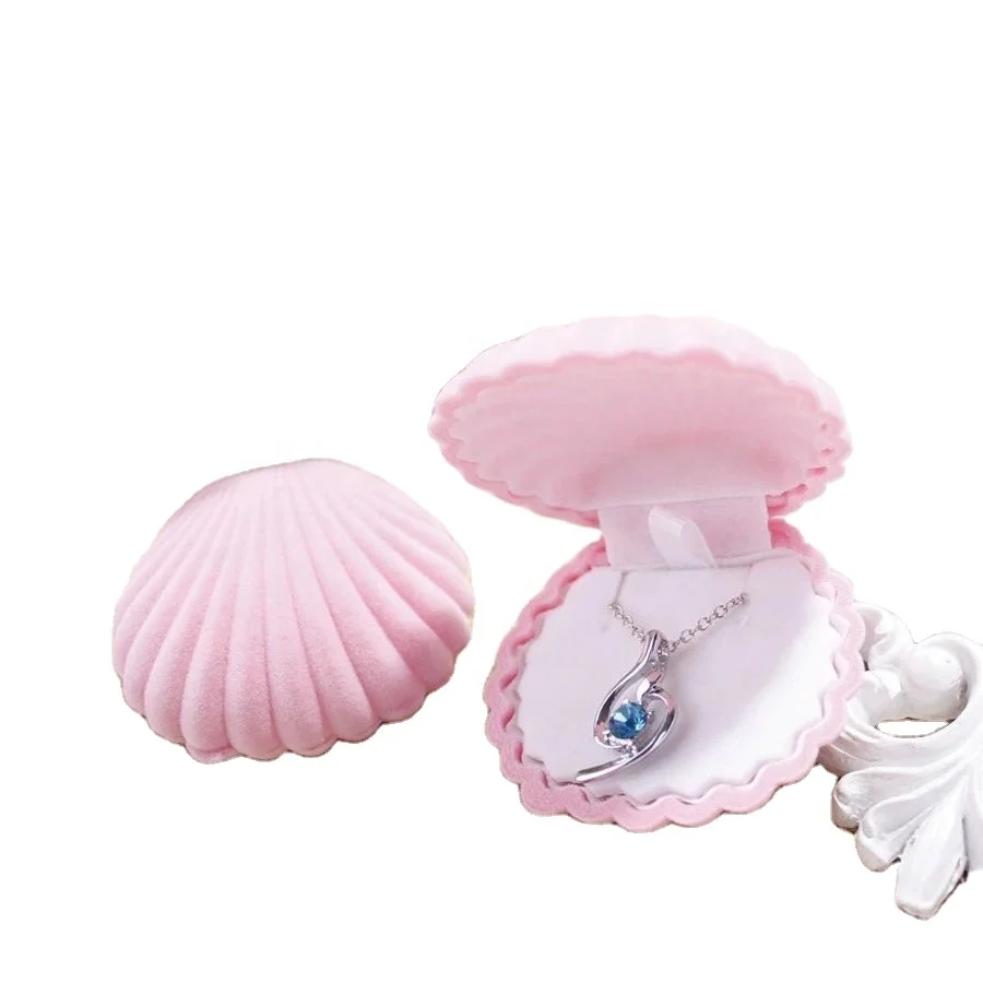 

Luxury Necklace Box Custom Logo Printed Jewelry Shell Boxes Set Pink White Velvet Boxes Item Inside
