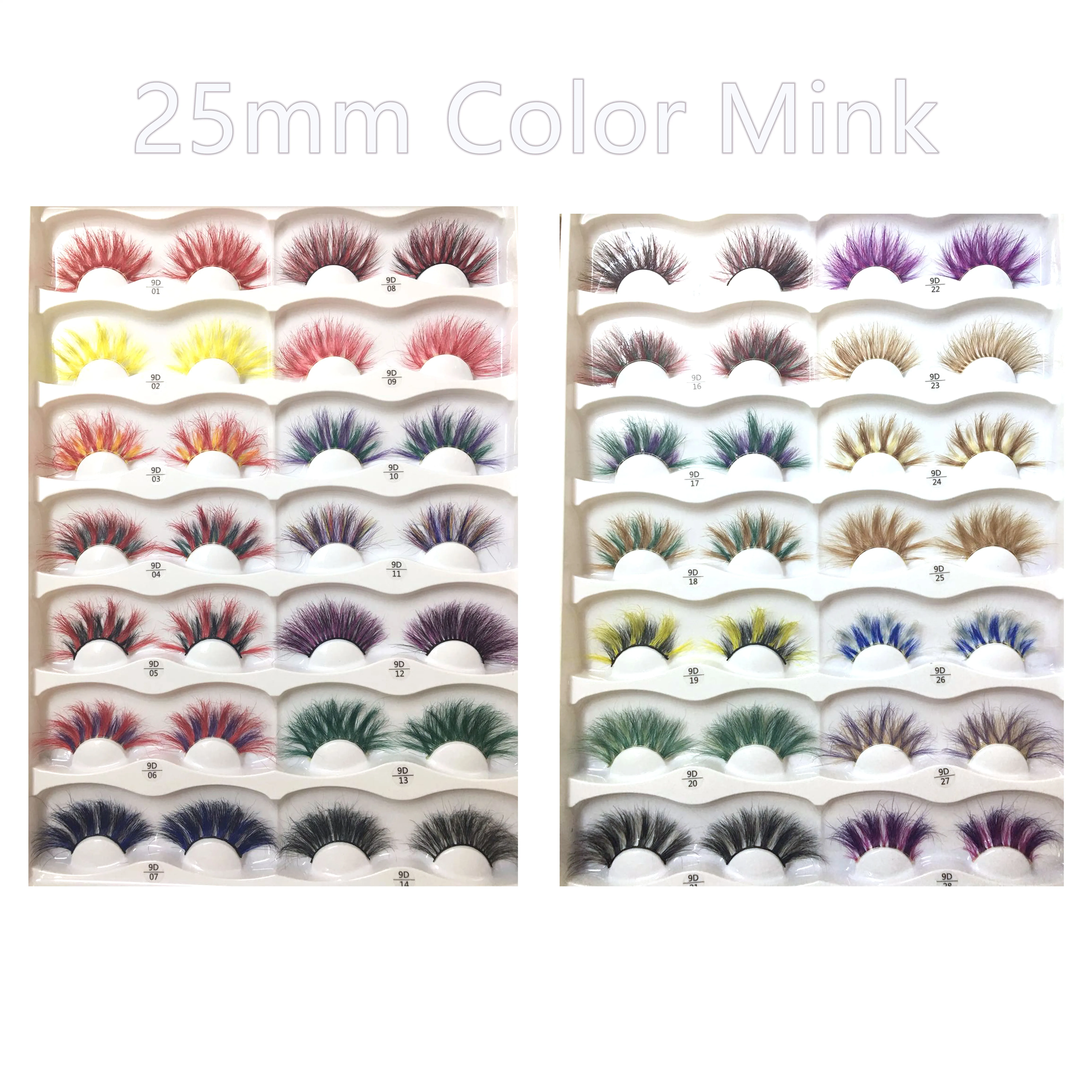 

5d fluffy mink strip eyelashes colorful mink eyelashes 3d color mink eyelashes vendor 25mm length with charge free box