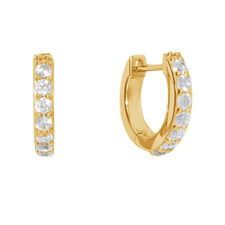 

high grade 925 sterling silver manufacturer wholesale 18k gold plated suzanne medium pave huggie hoop earrings