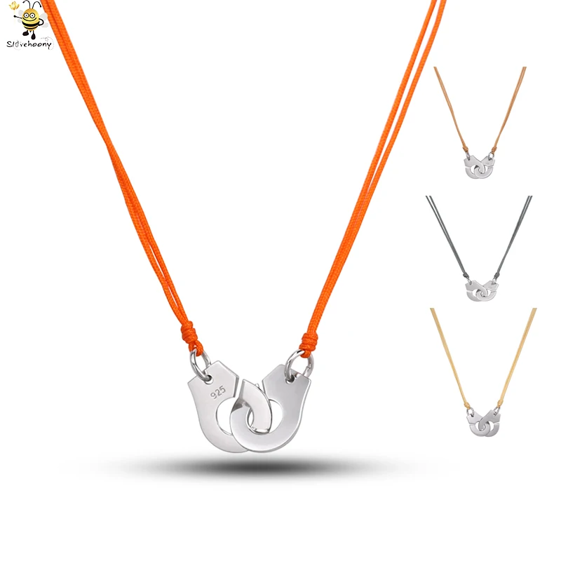 

New Fashion Colorful Rope Handcuff Pendant Initial Necklaces Jewelry 925 Sterling Silver Necklace, Sliver/blue/pink/rose/gold