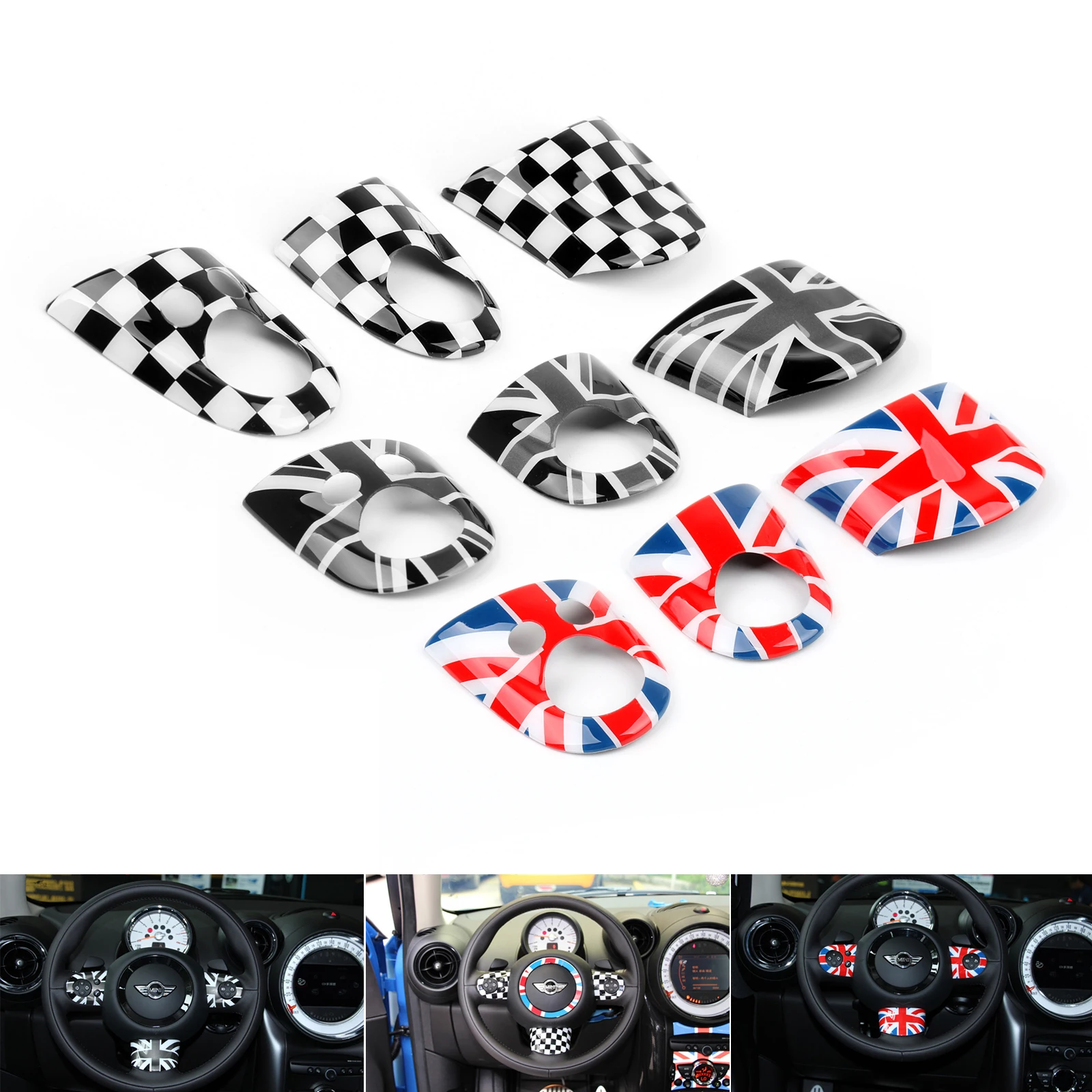 

Areyourshop For Mini Cooper S Countryman R55 R56 Black Checkered Steering Wheel Cover Black Union Jack