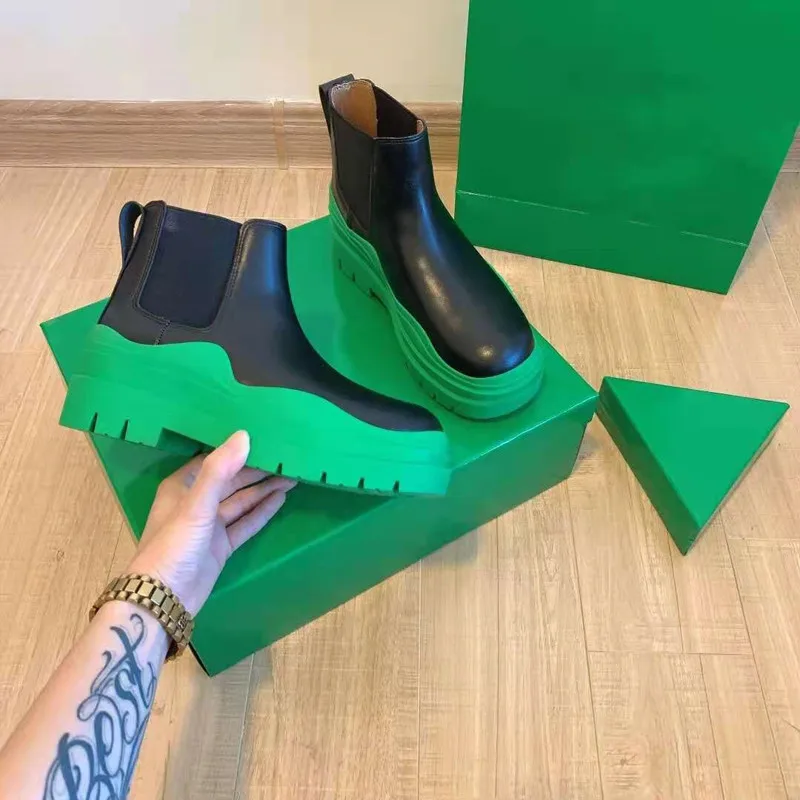 

New Boots couple plus size thick-soled smoke tube boots green bottom tube women boots, As the picture shows