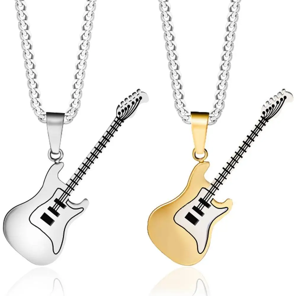 

New design creative musical instrument necklace stainless steel guitar pendant necklace for men's pendant