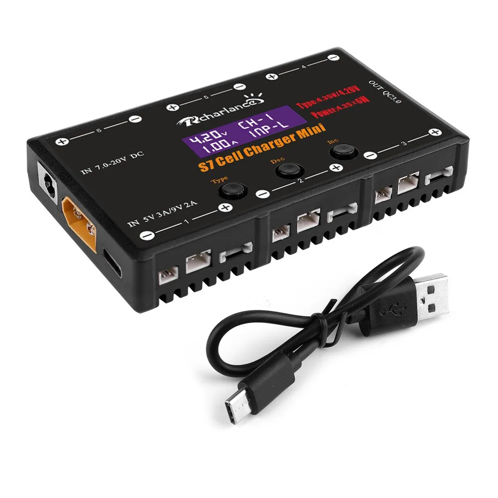 

Rcharlance S7 Mini Portable USB Charger 6 Channel 4.35W LiPO LiHV 1S Battery with USB Micro MCX For RC Drone Helicopter, Picture