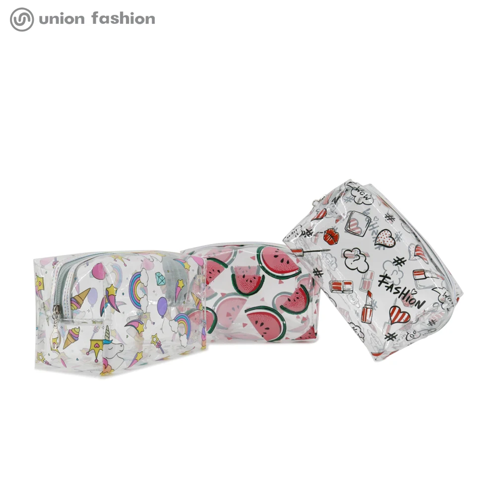 

Hot Selling Super Cute Custom Print Women Luxury Travel Clear PVC Makeup Cosmetic Bags, As the photo