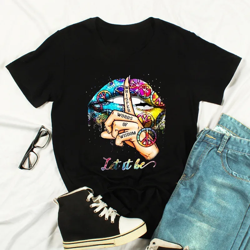 

Women's Lip Mouth Printed T-shirts Women Printing Tee Short Sleeve Round Neck T shirt Personalized Bottoming Shirt