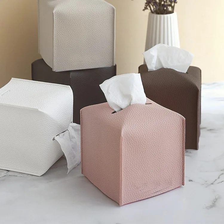 

Home Travel Leather Tissue Holder Case Hotel Napkin Storage Box Pumping Paper Container Cover, Brown