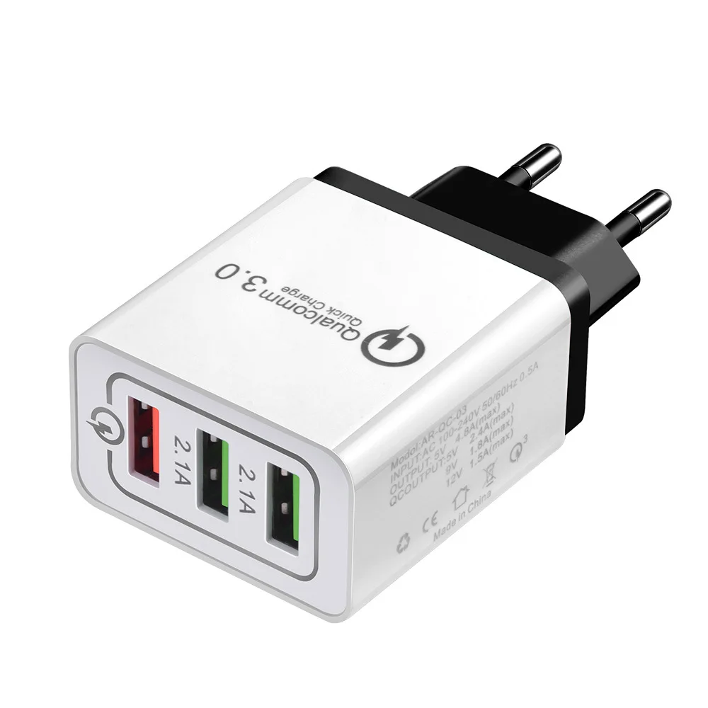 

Factory price colourful QC 3.0 2.4A quick charging 3 port USB chargers Adapter Wall Charger, Black white bule grey