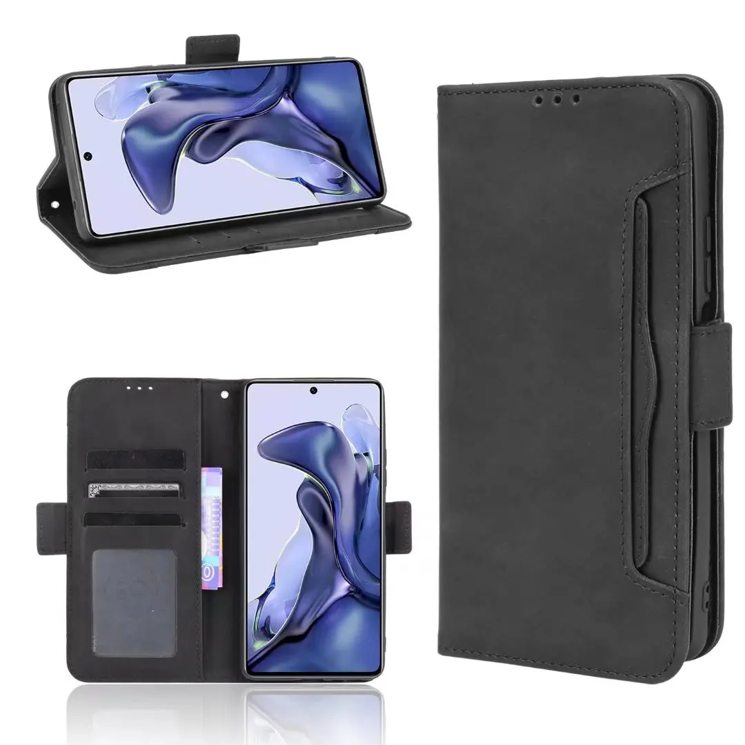 

Multi Card Slot Cattle Stripe Flip Wallet Leather Case For Xiaomi Mi 11T /11T PRO, As pictures