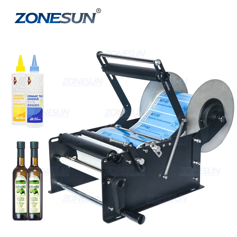 

ZONESUN ZS-50W Manual PET Glass Cosmetics Round Plastic Water Bottle Wine Tin Cans Label Applicator Labeling Machine