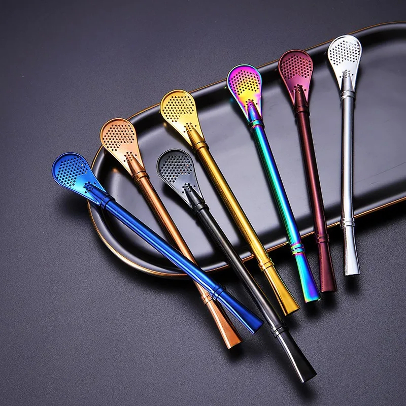 

High quality 304 Stainless Steel Straw Spoon Wholesale For Drink Coffee Filter Spoons Tea Straws, Silver,gold,rose gold,black,rainbow,blue,purple