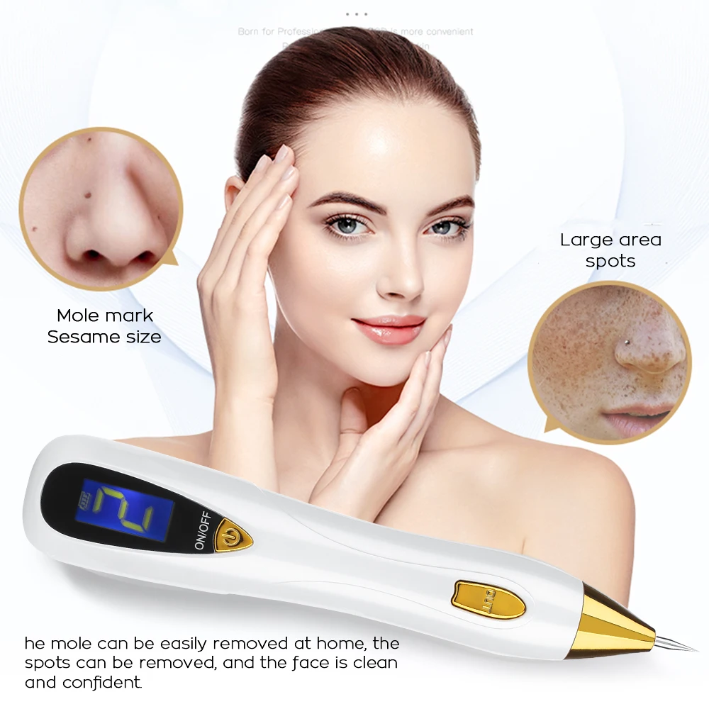 

Beauty Machine LED Lighting Laser Tattoo Mole Removal Machine Skin Tag Removal Freckle Wart Dark Sweep Spot Remover Pen, Gold