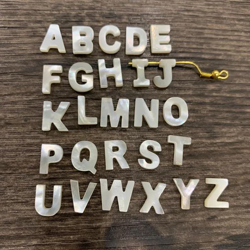 

Natural white sea shell 10mm 26 letters Alphabet mother of pearl strands