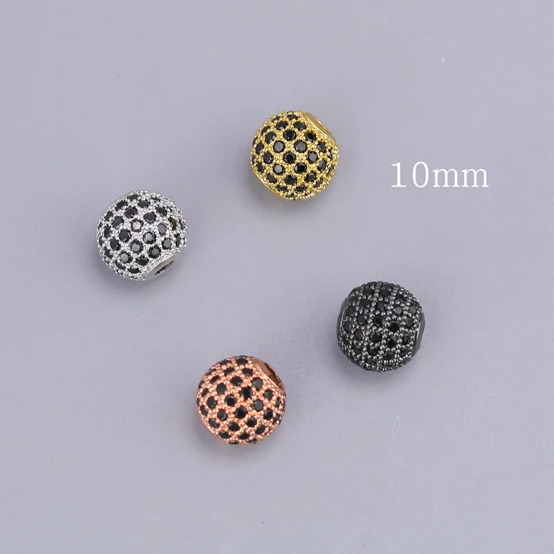 

DIY Jewelry Accessories 5 6 8 10 12mm Copper Beads CZ Charm Beads Pave White Black Crystal Rhinestone Loose Spacer Beads, Multi colors