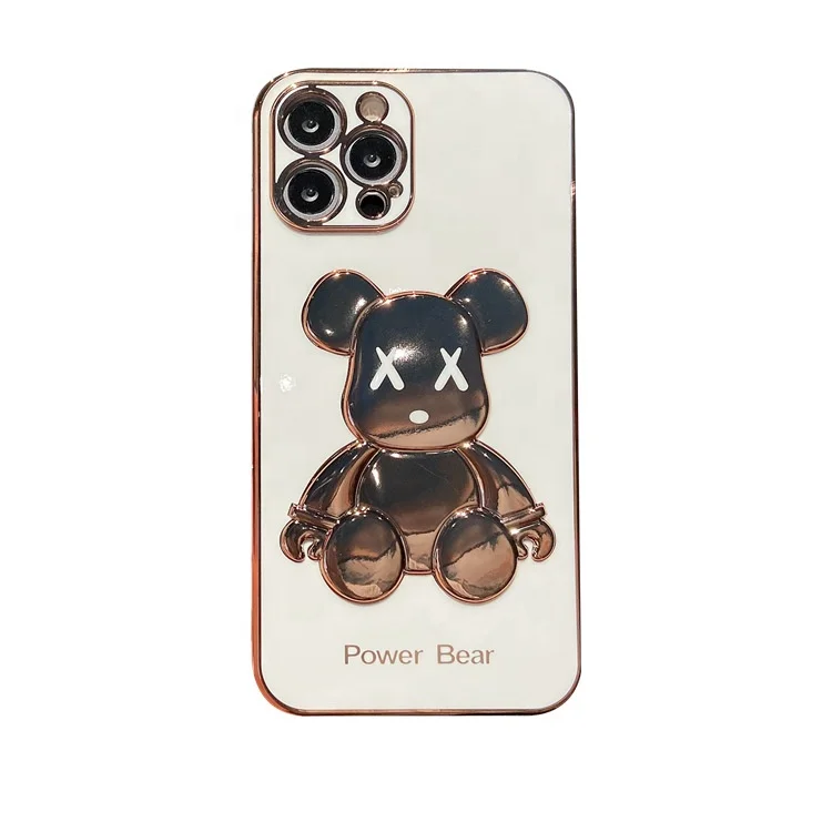 

Wik_MS plating power bear for mobile phone case fine hole all-inclusive side accessories phone Case for Apple, Colorful