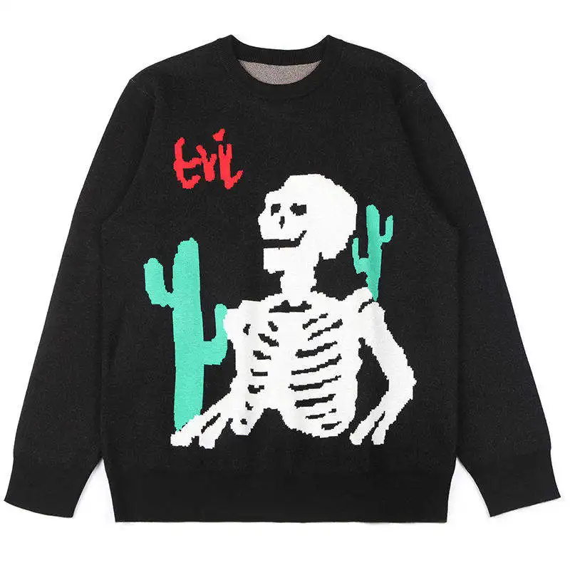 Custom LOGO OEM & ODM Men Jacquard Sweater Pullover Crew Neck Knit Winter Unisex Cotton Knitwear Custom Knitted Sweater Men