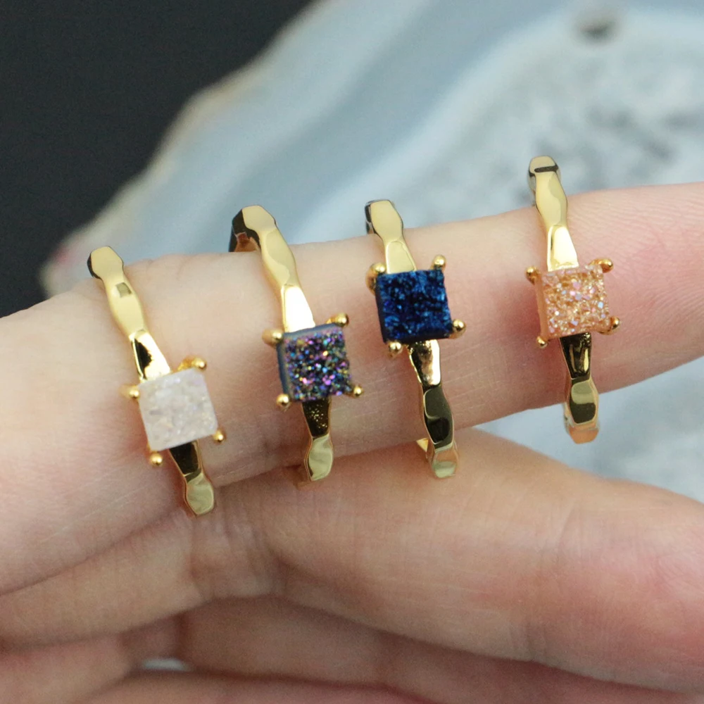 

LS-D1366 Exquisite Natural Drusy Ring Jewelry, Assorted, many colors available