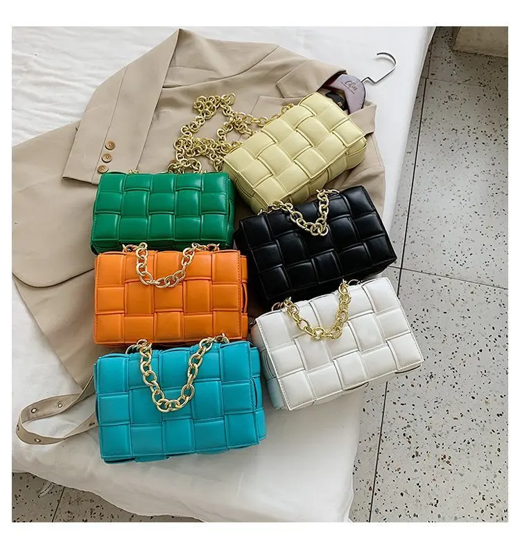 

2021 Hot sale products fashion and luxury PU leather crochet maxi weave handbags the chain bags