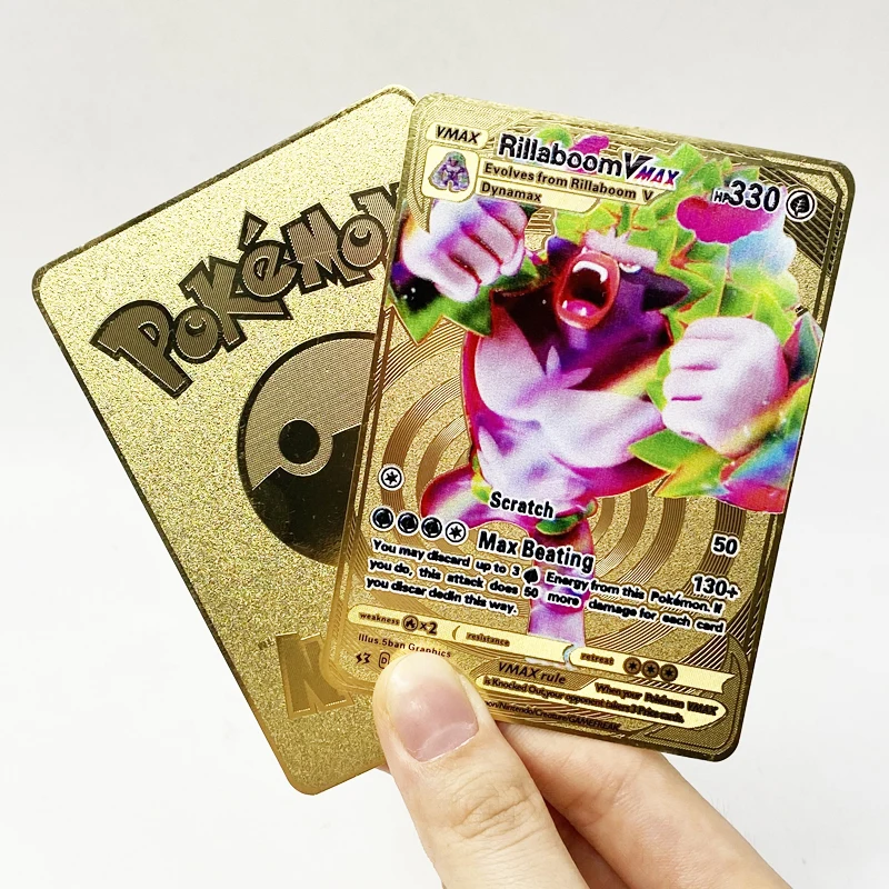 

Fast shipping Custom Metal Card Game Anime Battle Card Gold Charizard Pikachu Collection Card Action Figure Model Child Toy Gift