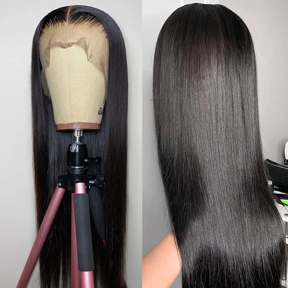 

Half Hand Tied Synthetic Fiber Transparent Lace Front Wigs Heat Resistant Long Straight Wig, Black