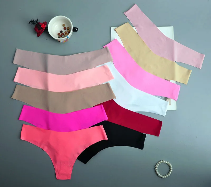 

Wholesale fancy ice-silk seamless women thongs cotton sexy ladies panties solid color hot girl thongs