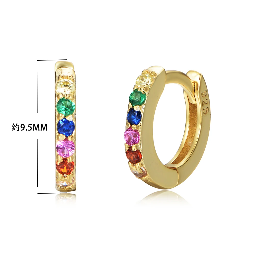 

peishang CUSTOM joyas 925 Sterling silver 14K 18K Gold Plated Color zircon Tiny Small Rainbow round Hoop huggie Earrings