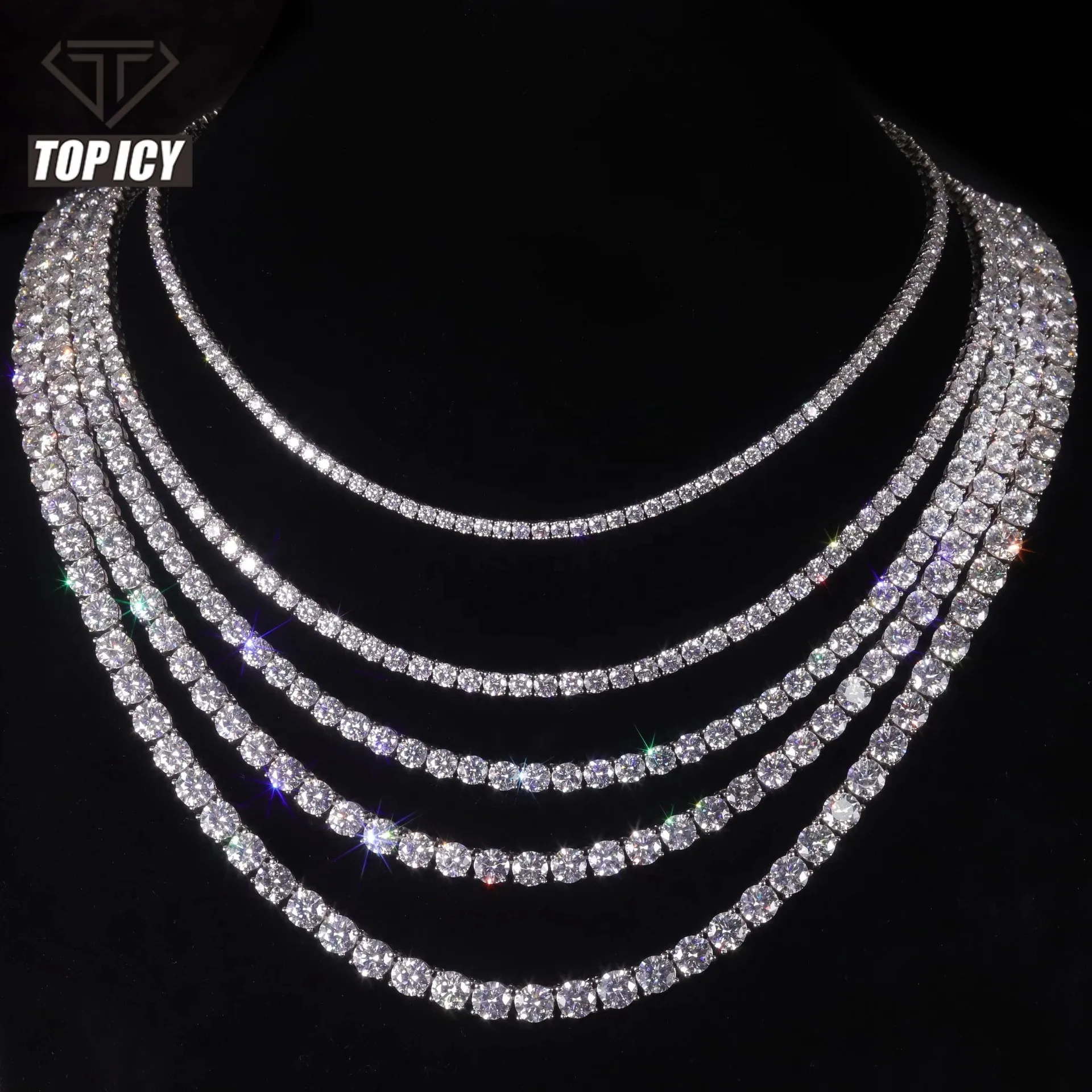 Wholesale Fashion 5A Zircon Tennis Chain Hip Hop Brass 3mm 4mm 5mm Tennis Necklace Sparkling Gold and White Gold Jewelry