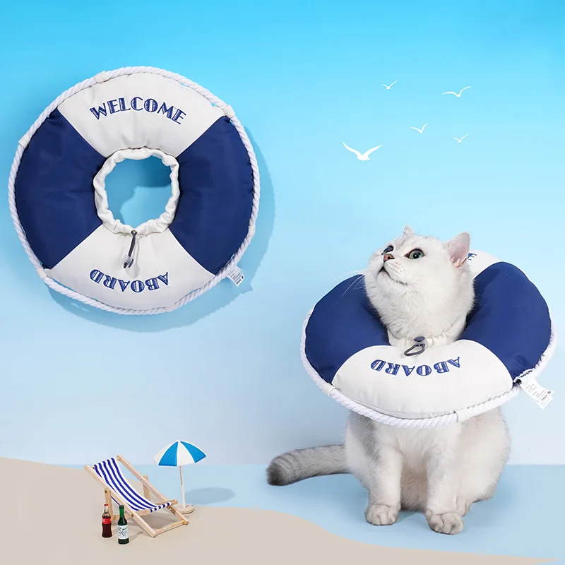 

2021 New design Soft Pet Elizabethan Collar Prevent Licking and Biting Protective Cover Neck Cone for Cat and Dog, Blue&white