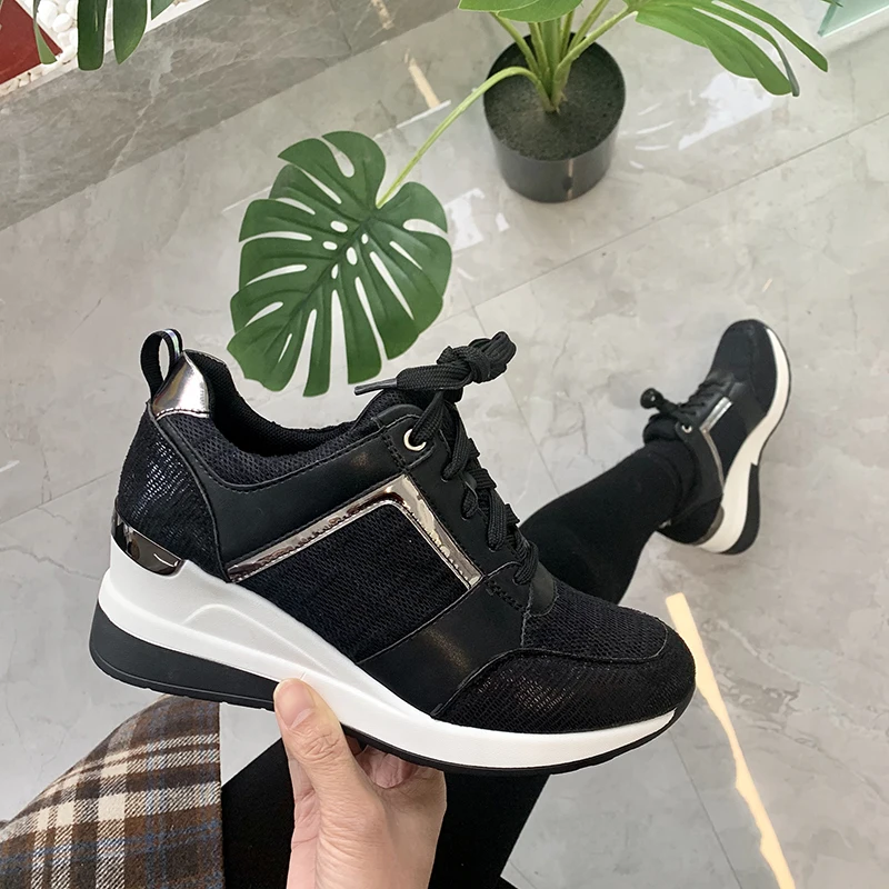 

New style 2020 sport shoes sneaker women comfortable running shoes breathable high quality women platform casual shoes, Black/beige/white