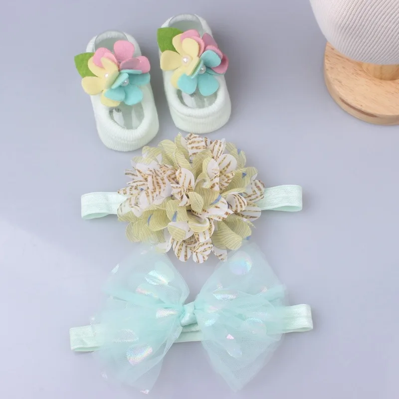 

40 Colors New Baby Elastic Hair Bands Socks Gift Set Children's Hair Accessories Baby Lace Crown Bow-knot Headband
