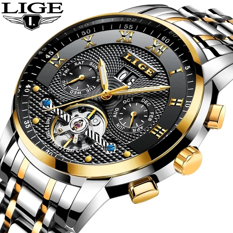 

LIGE Mens Watches 9841 Casual Business Automatic Mechanical Watch Men Luxury Waterproof Full Steel Watch Relogio Masculino, 6-colors