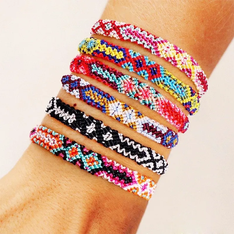 

Wholesale Boho Friendship Couple Bracelet Men Bohemian Rainbow Colorful Women Jewelry Mexican Braided Handmade Woven Bracelets