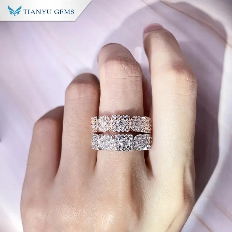 

Tianyu gems ice out fine jewelry hip hop gold plated filled 18k women s925 sterling silver wedding bands moissanite ring