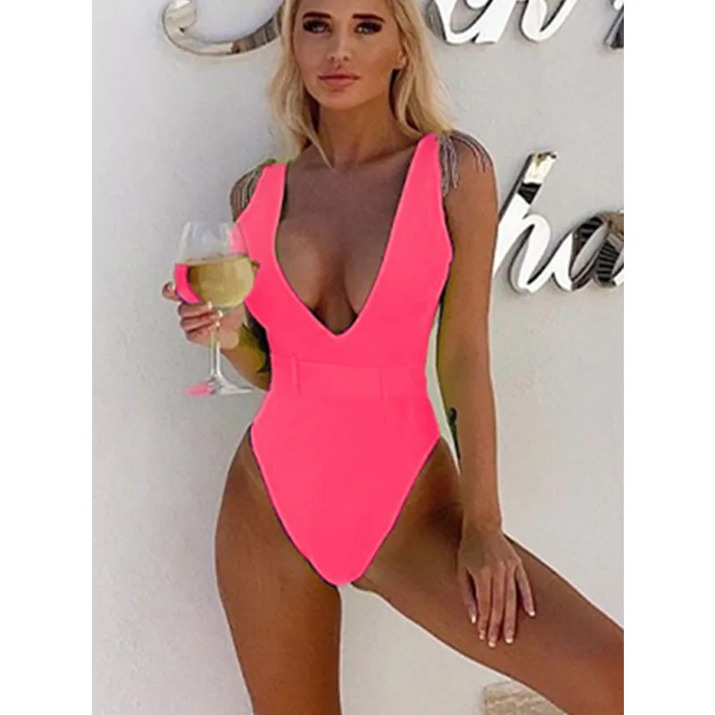 

Sexy Plunge 2022 Swim Wear Monokini One Piece Trendy Swimwear Solid Bathing Suit Women Recycled Swimsuit, As customized