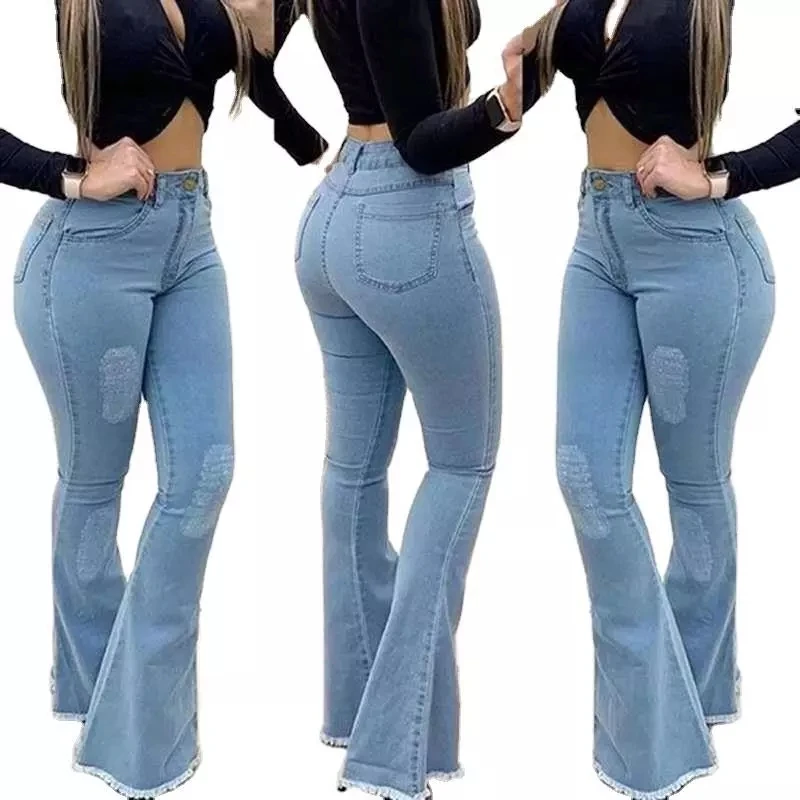 

DT-P00013 ladies elegant high waist Elegant Casual Jeans Pants, 3 colors