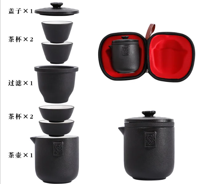 

chinese terracotta ceramic Black pottery travel turkish cup portable tea strainer set gifts a pot four cups sets with teapot, Bone china cup