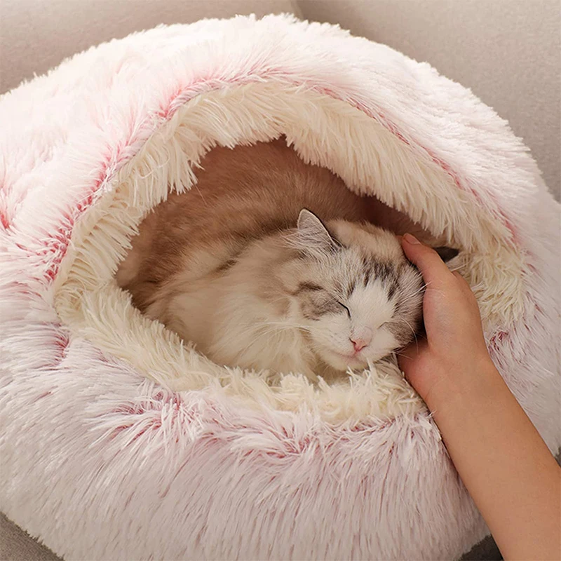 

Semi enclosed luxury comfort cat plush house nest pets tent cozy cave beds