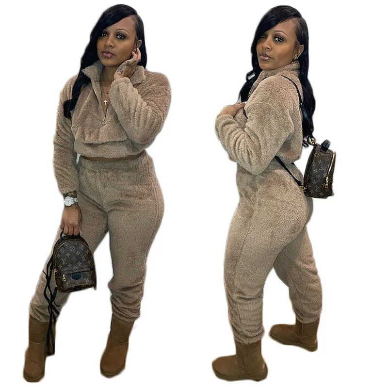 

New Arrival Solid Fashion Women Clothing Casual Classic Sports Ladies Outfits Long Sleeve Thicken Women Solid Two Piece Suit, Picture shows