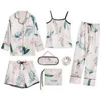 

HIgh quality 7 pieces pajamas set floral print top and pants pajamas sleepwear for women