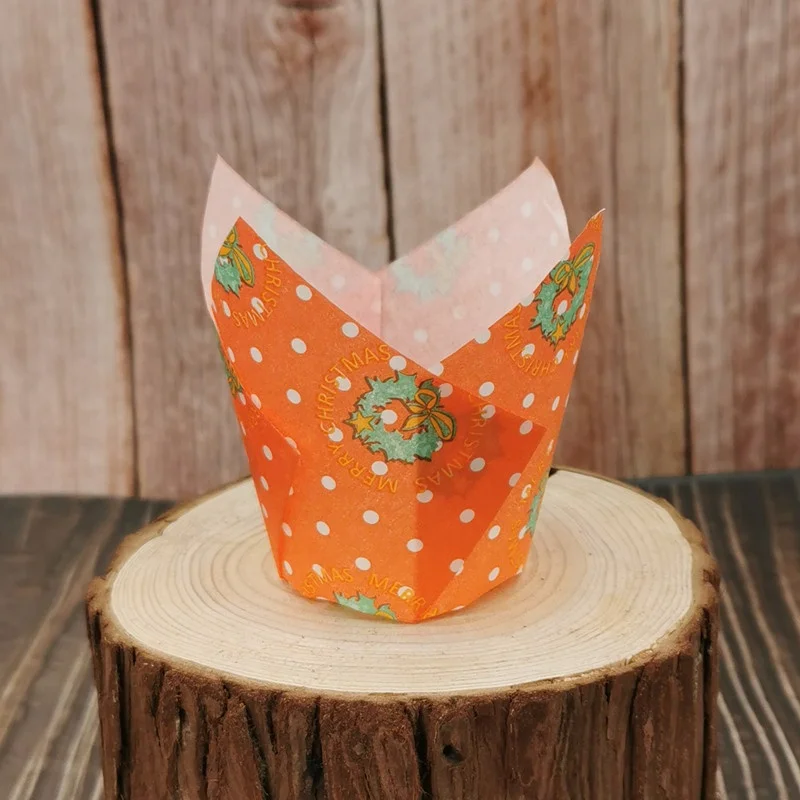
Christmas Tulip Cupcake Liner Baking Cup- for Standard Size Cupcakes and Muffins Baking Liners for Christmas Celebration 
