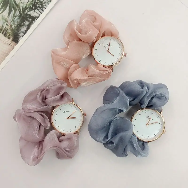 

Promotion Gift Fashion Fancy Ladies Silk Scarf Bracelet Fabric Hair Band Girls Women Quartz Watches, 7 color for option