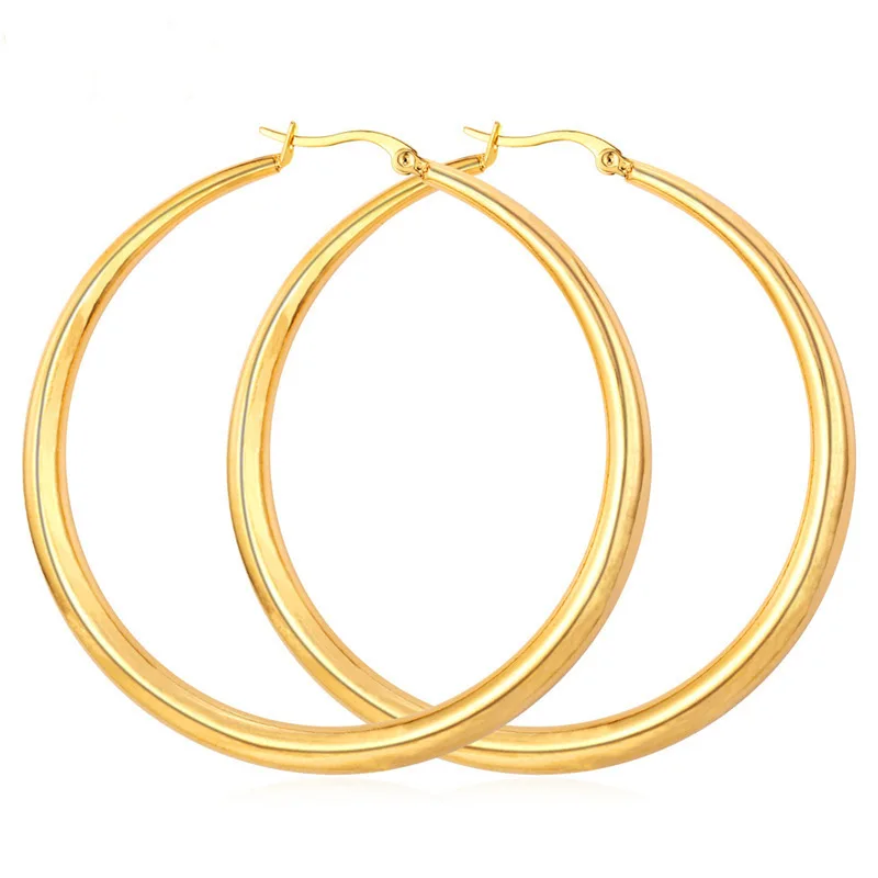 

MJ Gold Color Hiphop Big Hoop Earrings Stainless Steel Jewelry Simple Style Trendy Circle Round Earrings Women Gift, Gold,silver