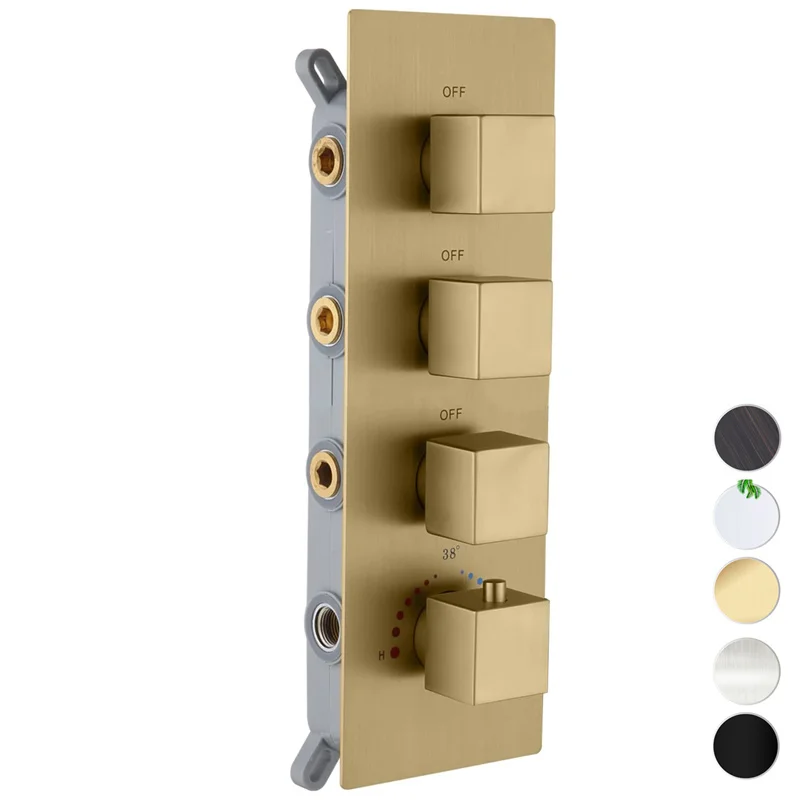 

Brushed Gold Thermostatic Shower Diverter Mixer control Valve Concealed 3 Ways Shower Faucet mixing Valve